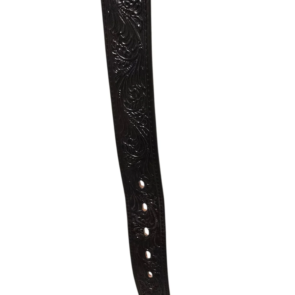 Justin Top Grain Leather Black Belt Sz 32 Snap Buckle - Picture 4 of 7